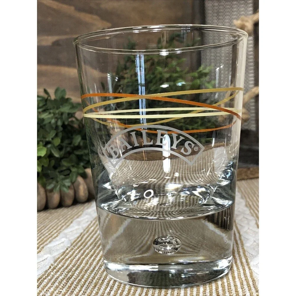 Baileys Original Irish Cream, Bubble Base Rocks Latte Ring Logo Glasses Set of 2